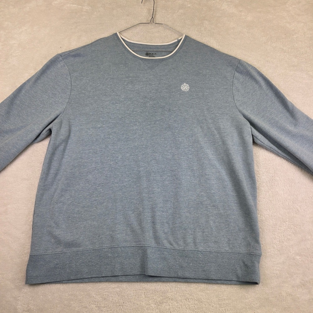 Boca Classics Mens XXL Blue Heathered Compass Logo Crew Neck Sweatshirt Pullover